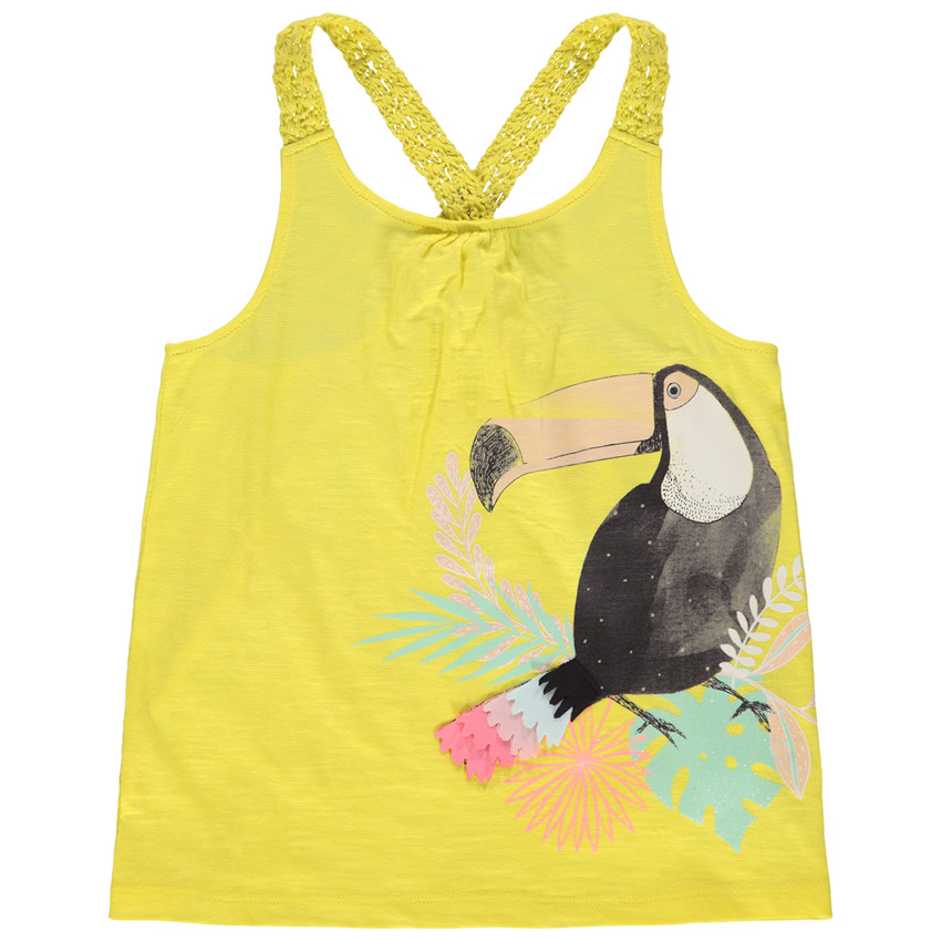 Αμάνικη μπλούζα με στάμπα τουκάν και φαντεζί τιράντες 