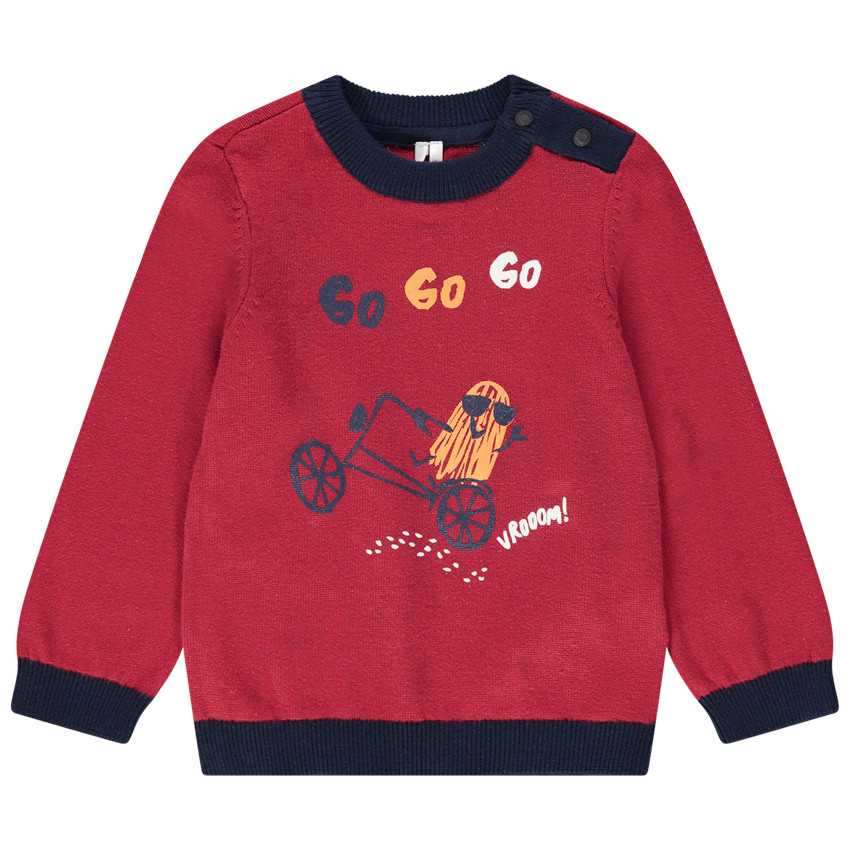 Πλεκτό πουλόβερ με τύπωμα και λαιμόκοψη με σούστες 