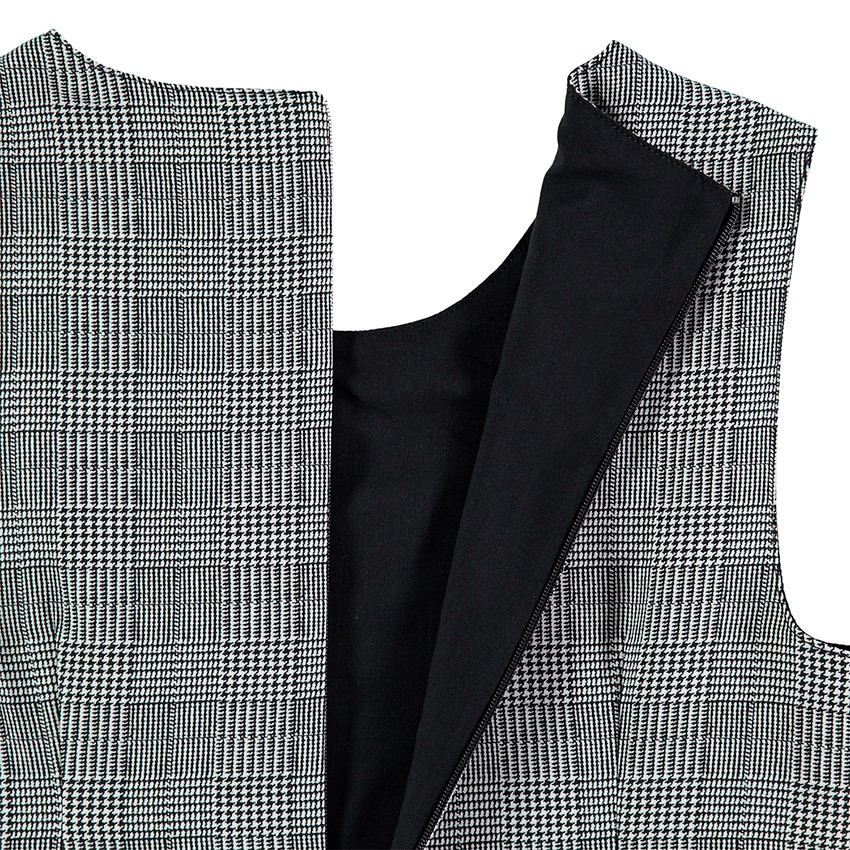 Αμάνικο καρό φόρεμα πρενς-ντε-γκαλ με κεντημένα λουλούδια 