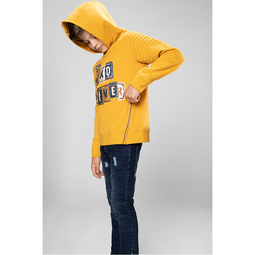 Παιδικά - Φούτερ με κουκούλα από φανέλα με φερμουάρ με διακοσμητικό σχέδιο και τυπωμένο κείμενο 