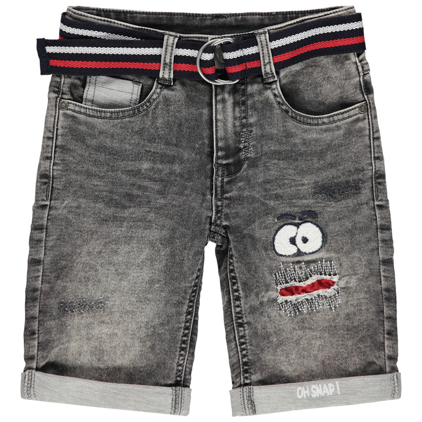 Βερμούδα από φανέλα με όψη ντένιμ, ριγέ ζώνη και κεντημένη φιγούρα 