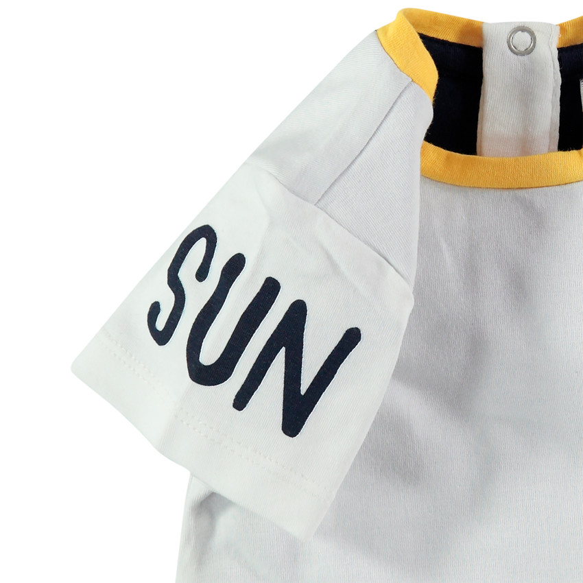 Κοντομάνικο κορμάκι εφέ 2 σε 1 με ρίγες και στάμπα 