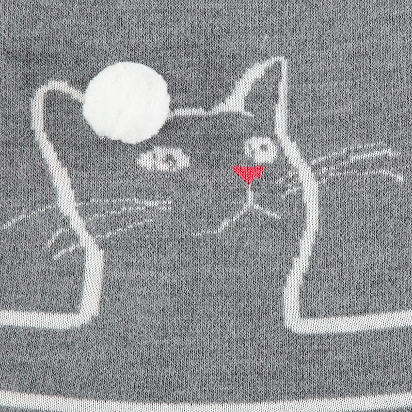 Πλεκτό κοντομάνικο φόρεμα με ρίγες και γάτα σε ζακάρ  