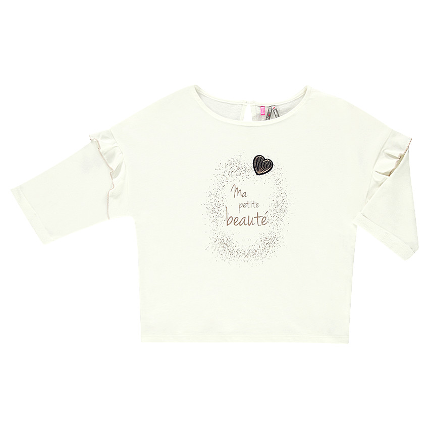 Φούτερ από φανέλα με βολάν στα μανίκια και χρυσαφί τύπωμα με εφέ σπρέι 