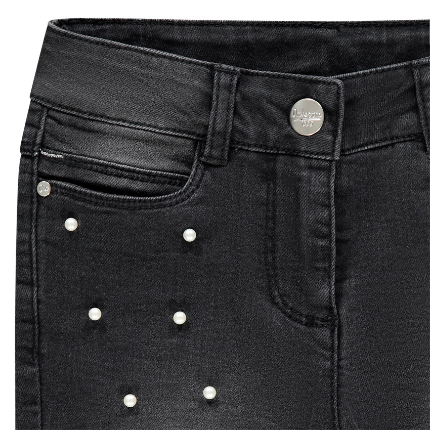 Jean slim effet used à perles fantaisie 