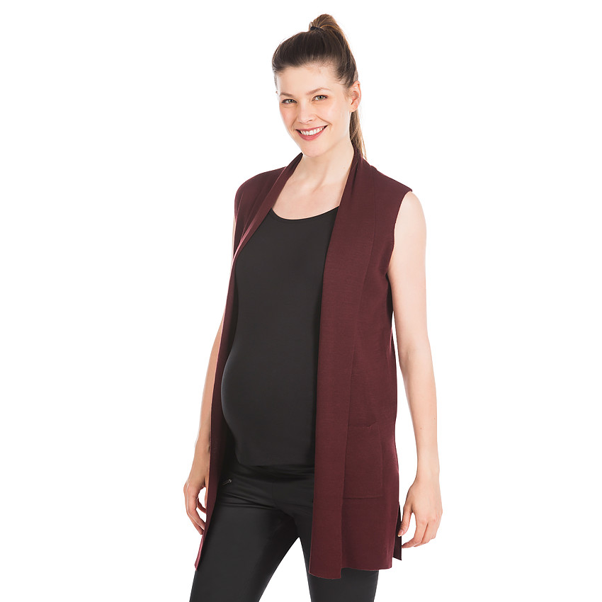 Gilet long de grossesse manches courtes à poches 