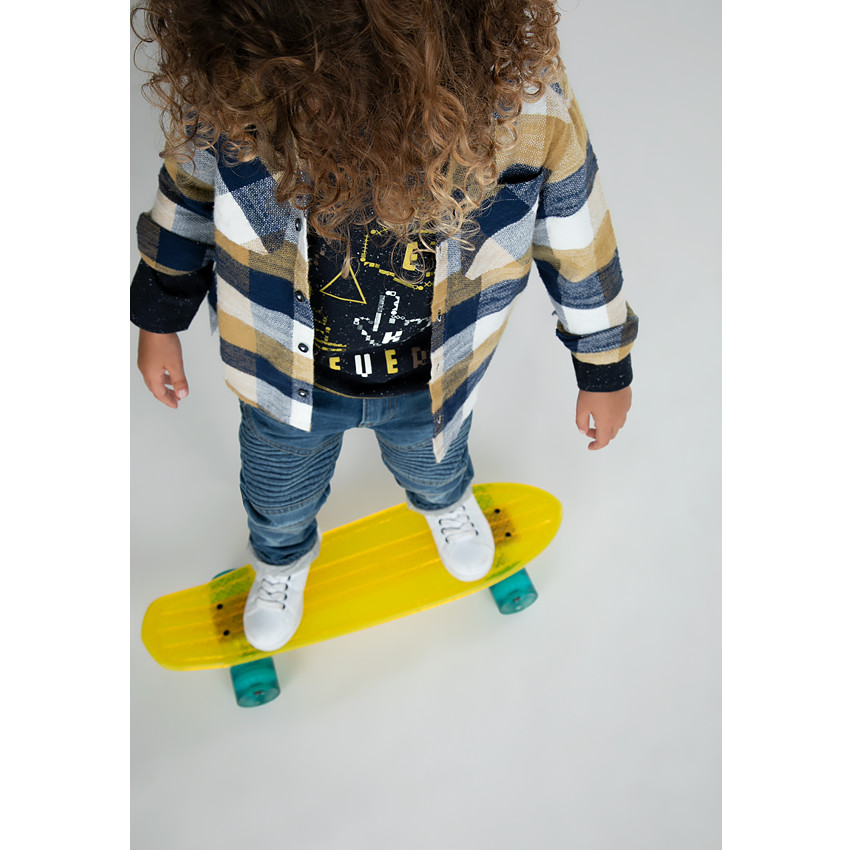 Μακρυμάνικο πουκάμισο με καρό σε αντίθεση και τσέπες 