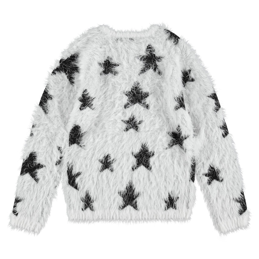 Παιδικά - Πλεκτό πουλόβερ με χνουδωτή ύφανση και αστεράκια που κάνουν αντίθεση σε όλη την επιφάνεια 