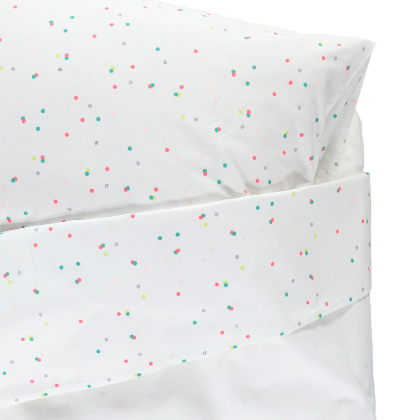 Σετ παπλωματοθήκη και μαξιλαροθήκη με πουά και τυπωμένα σπιτάκια 