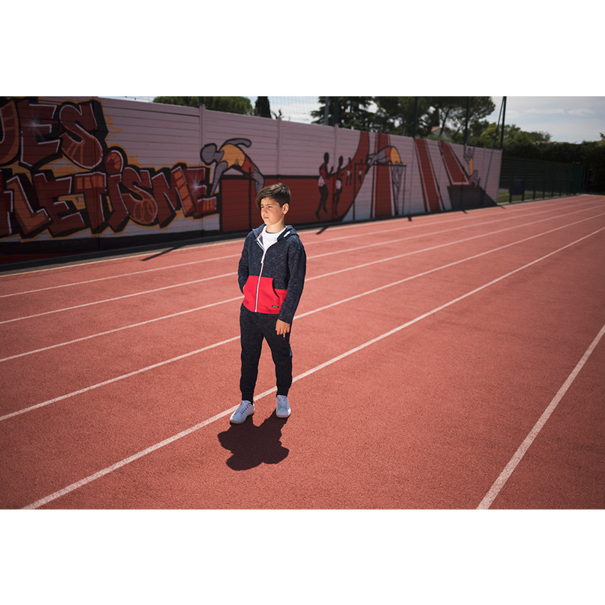 Παιδικά - Δίχρωμη φανελένια ζακέτα με διακοσμητικό ρέλι και τυπωμένη κουκούλα 