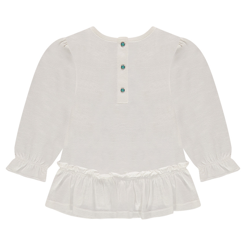 Μακρυμάνικη μπλούζα με βολάν, τυπωμένο πουλάκι και κεντημένα φύλλα 