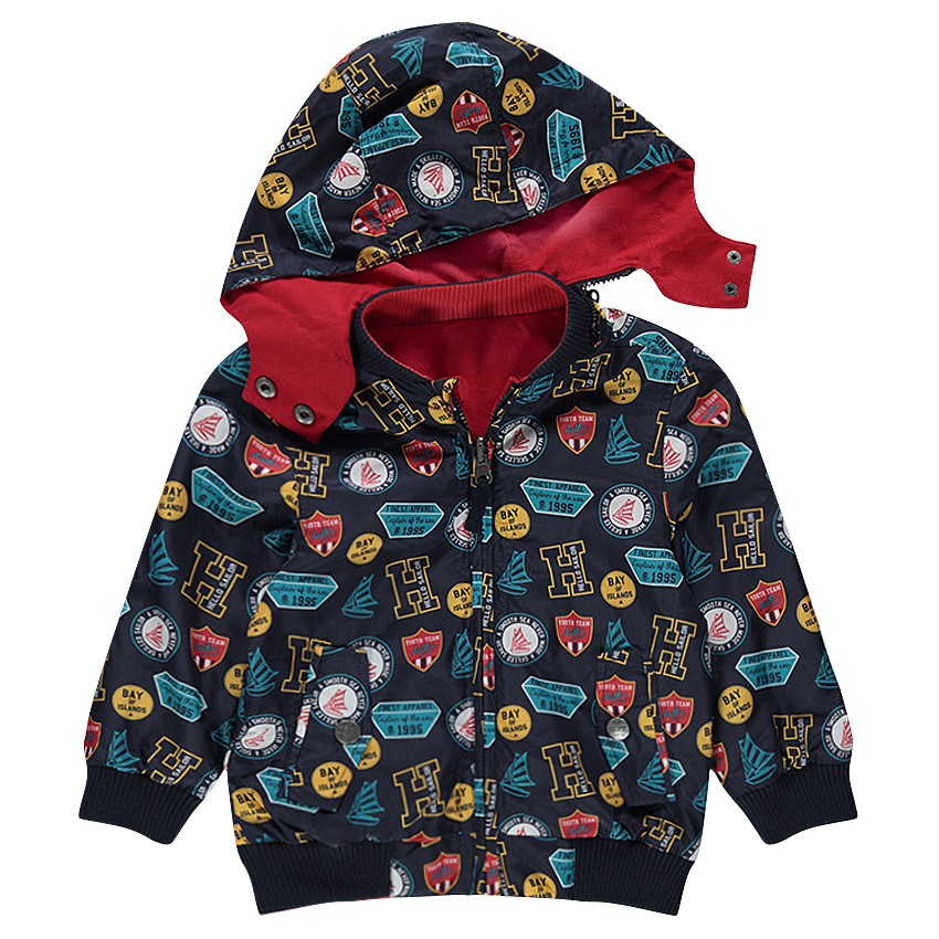 Αντιανεμικό μπουφάν διπλής όψης με αφαιρούμενη κουκούλα 