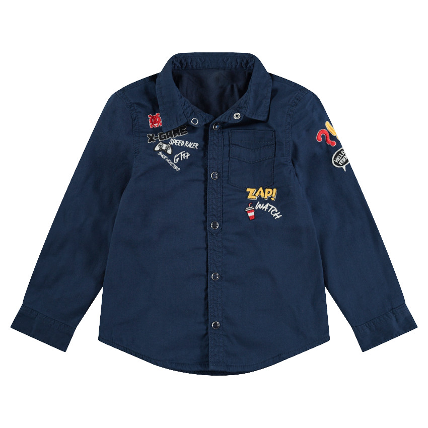 Μακρυμάνικο βαμβακερό πουκάμισο με διακοσμητικά σήματα και κεντήματα 