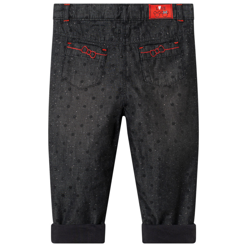 Jean effet used à pois et broderie Minnie Disney 