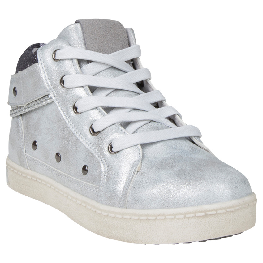 Ασημί μποτάκια με κορδόνια με γκλίτερ και πλεξίδες από 28 ως 38 