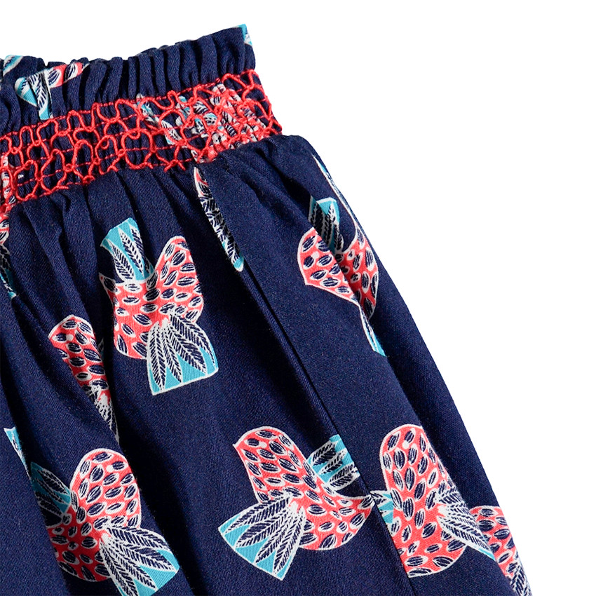 Φούστα με λάστιχο στη μέση και βολάν με μοτίβο πουλιά 