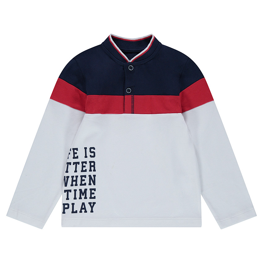 Μακρυμάνικο πόλο από βαμβακερό πικέ με λωρίδες σε αντίθεση και τσέπη 