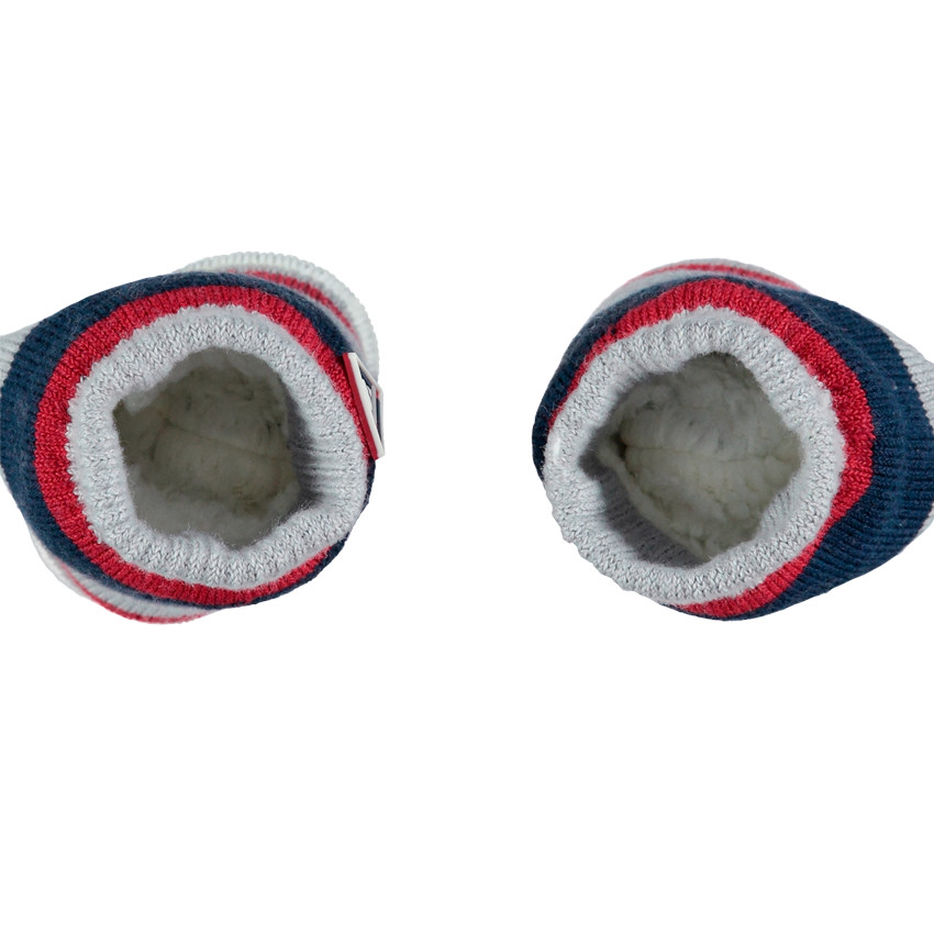 Πλεκτά ριγέ γάντια με σήμα από καουτσούκ και επένδυση από sherpa 