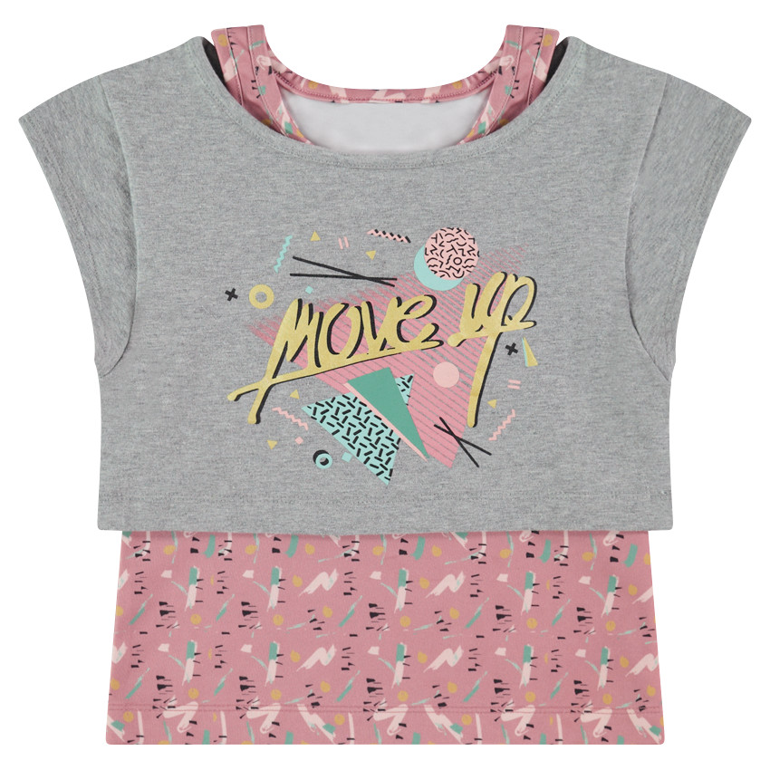 Κοντό τοπ 2 σε 1 με κοντά μανίκια και εμπριμέ αμάνικη μπλούζα  