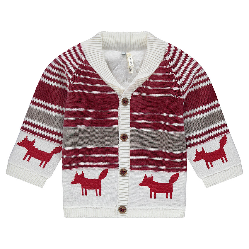 Πλεκτή ζακέτα με ζακάρ μοτίβο και επένδυση sherpa 