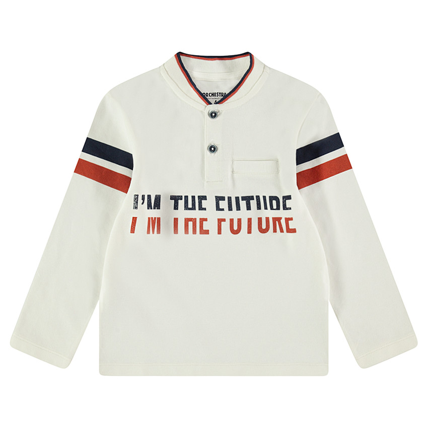 Μακρυμάνικο πόλο από βαμβακερό πικέ με λωρίδες σε αντίθεση και τσέπη 