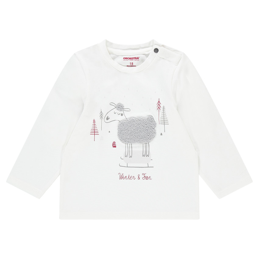 Μακρυμάνικη μπλούζα από ζέρσεϊμε μπουκλέ προβατάκι 