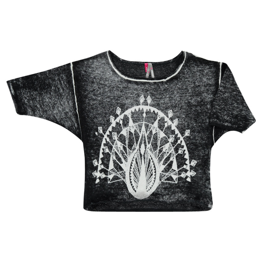 Πλεκτό oversize με ξεβαμμένη όψη και φαντεζί τύπωμα 