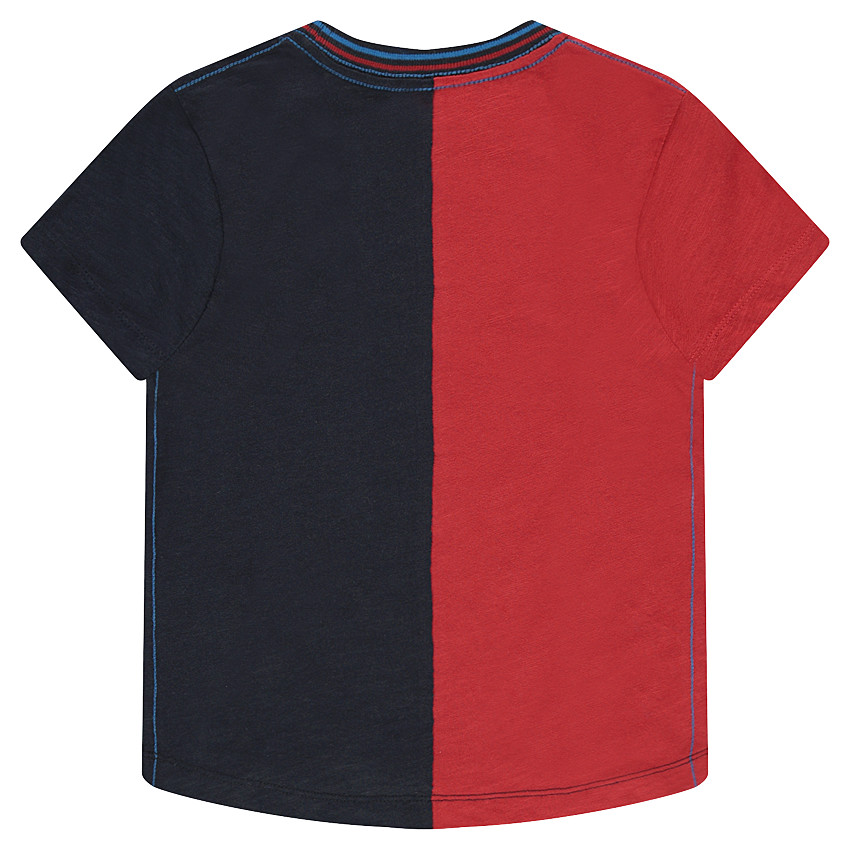 Δίχρωμη κοντομάνικη μπλούζα με διακοσμητική στάμπα 