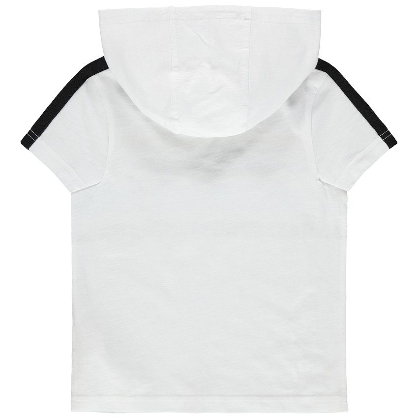 Κοντομάνικο μπλουζάκι με κουκούλα με πολύχρωμες ρίγες και φοίνικες 