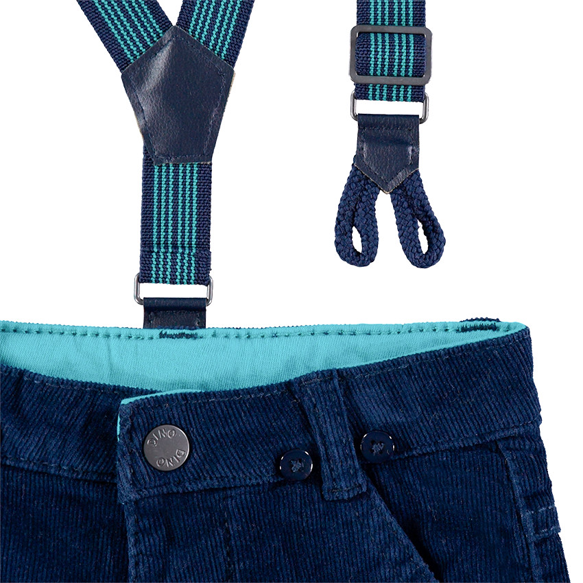 Βελούδινο παντελόνι με ζέρσεϊ επένδυση και ελαστικές ριγέ τιράντες 