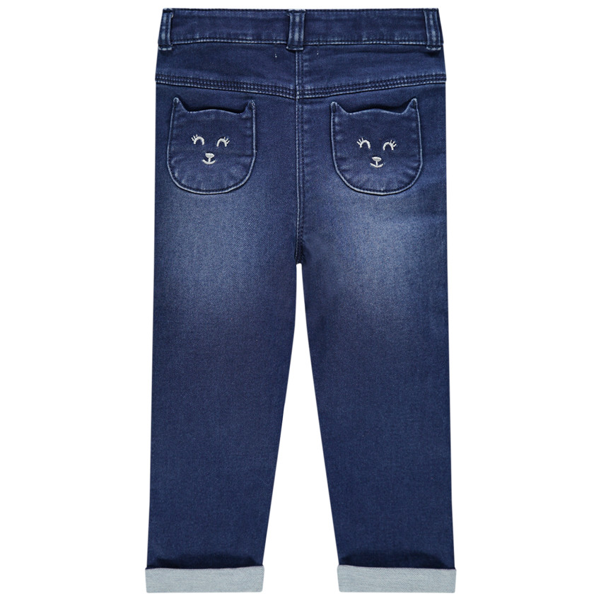 Jean effet used à poches forme chat 