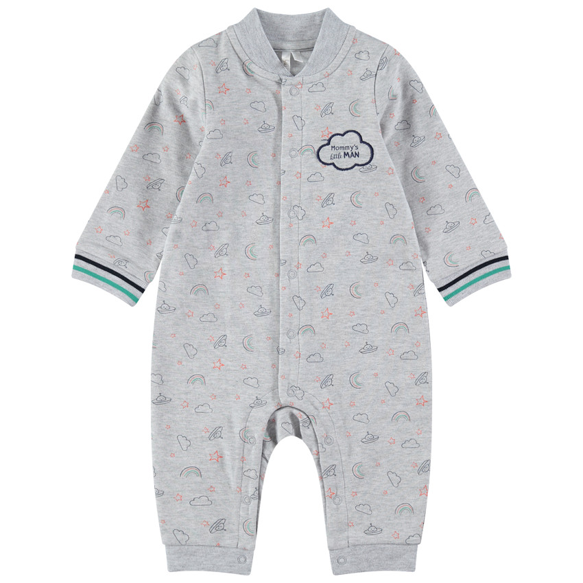 Ολόσωμο βαμβακερό φορμάκι με φαντεζί εμπριμέ και κεντημένο σύννεφο 