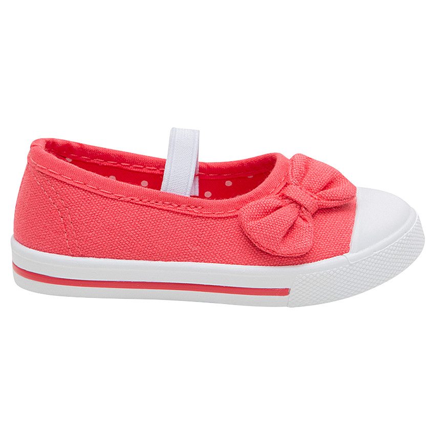 Υφασμάτινα κοραλί μαλακά παπουτσάκια με φιόγκο και ελαστικό κορδόνι, σε νούμερο 20 έως 23 