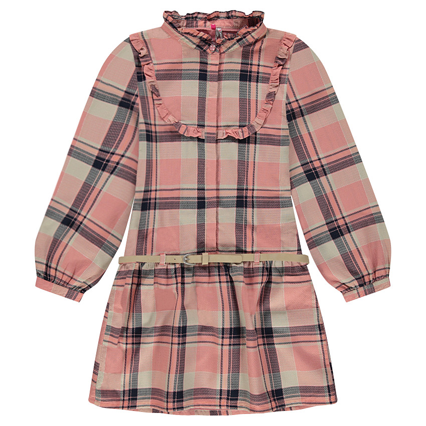 Μακρυμάνικο φόρεμα με μεγάλα καρό και αφαιρούμενη ζώνη 