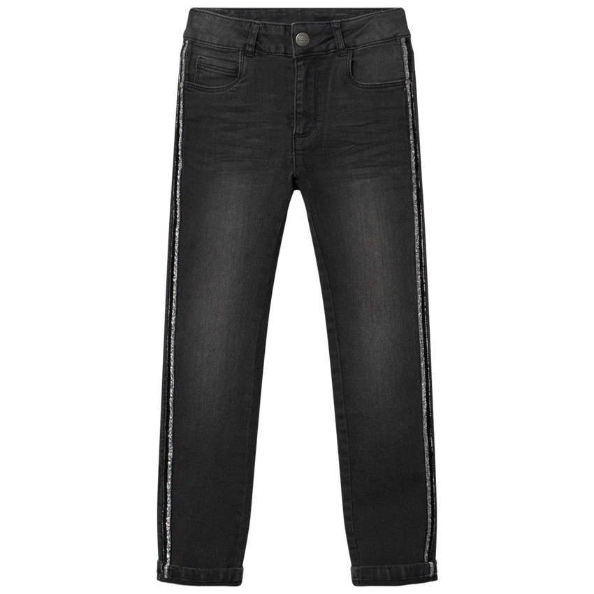 Jean effet used et crinkle à bandes brillantes latérales 