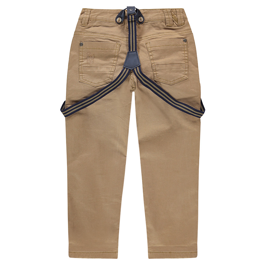 Βαμβακερό παντελόνι νηματοβαφή με μόνιμες τσακίσεις και αφαιρούμενες ριγέ τιράντες 