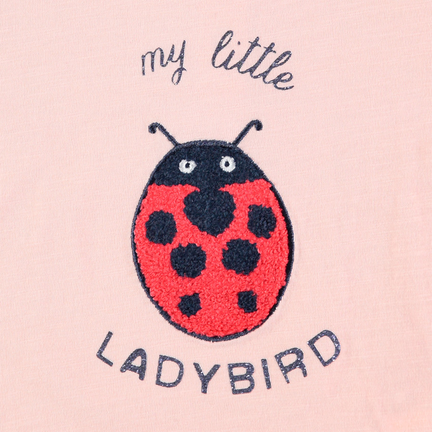 T-shirt manches longues volantées aux épaules motif coccinelle  