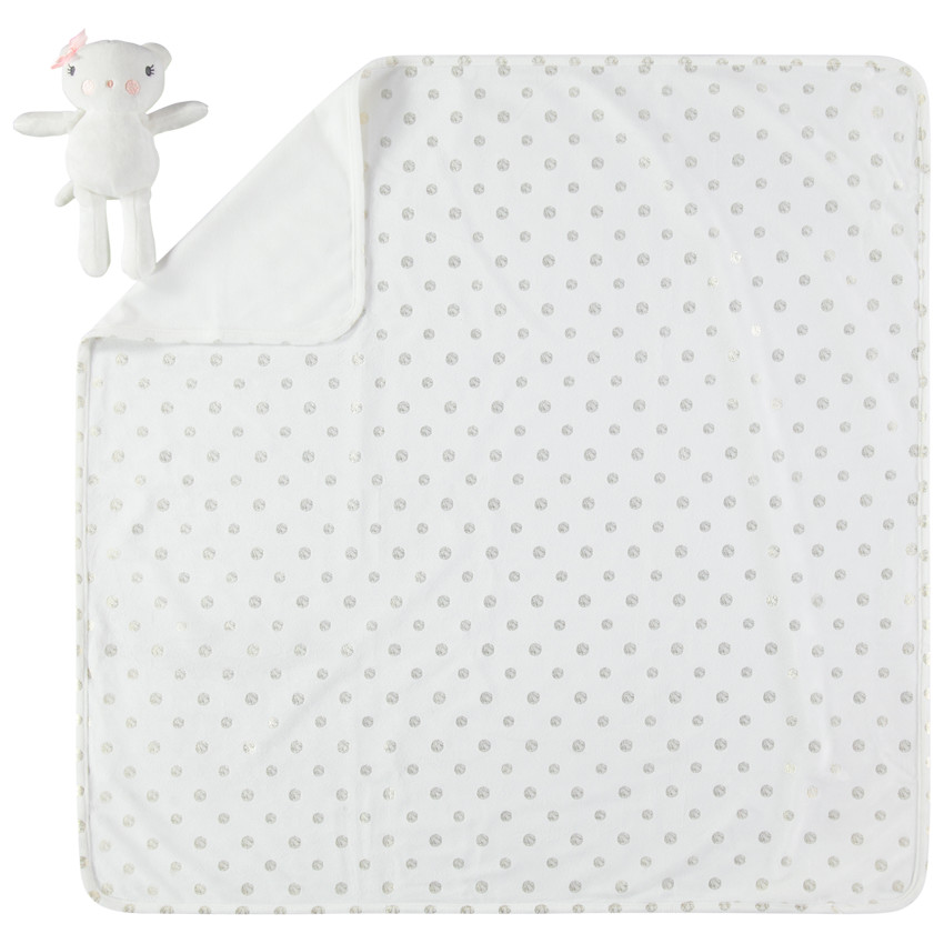 Κουβερτούλα με πουά μοτίβο και λούτρινο παιχνιδάκι 