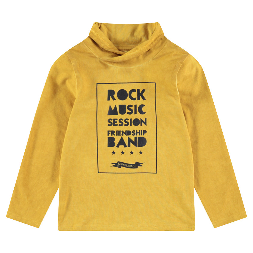 Ζέρσεϊ μπλούζα νηματοβαφή με λαιμό ζιβάγκο και τυπωμένο κείμενο 