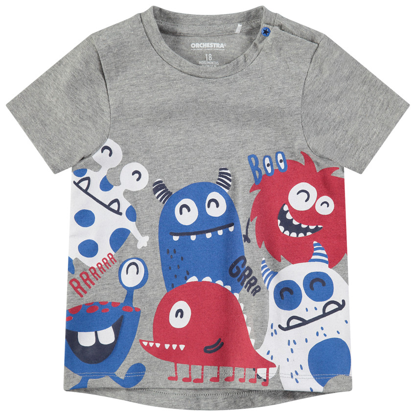 Κοντομάνικη ζέρσεϊ μπλούζα με πολύχρωμα τερατάκια 