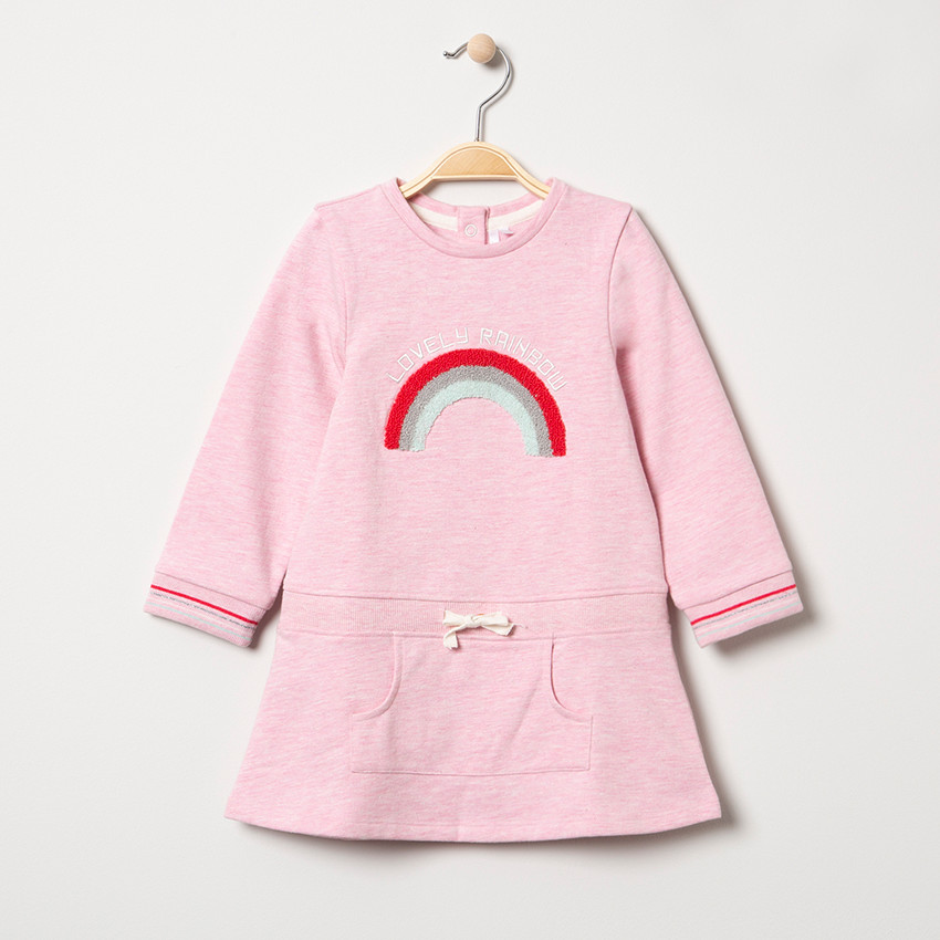 Μακρυμάνικο μελανζέ φόρεμα με ουράνιο τόξο με μπουκλέ υφή 