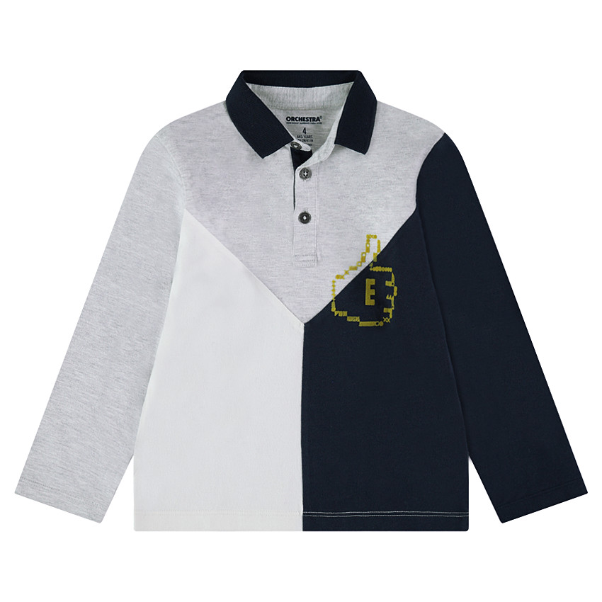 Τρίχρωμο μακρυμάνικο πόλο με τυπωμένο χεράκι 