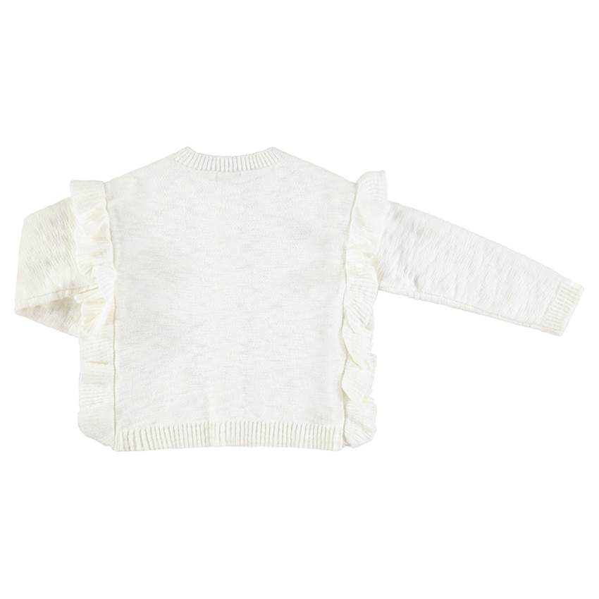 Πλεκτή ζακέτα με φαντεζί πλέξη και βολάν 