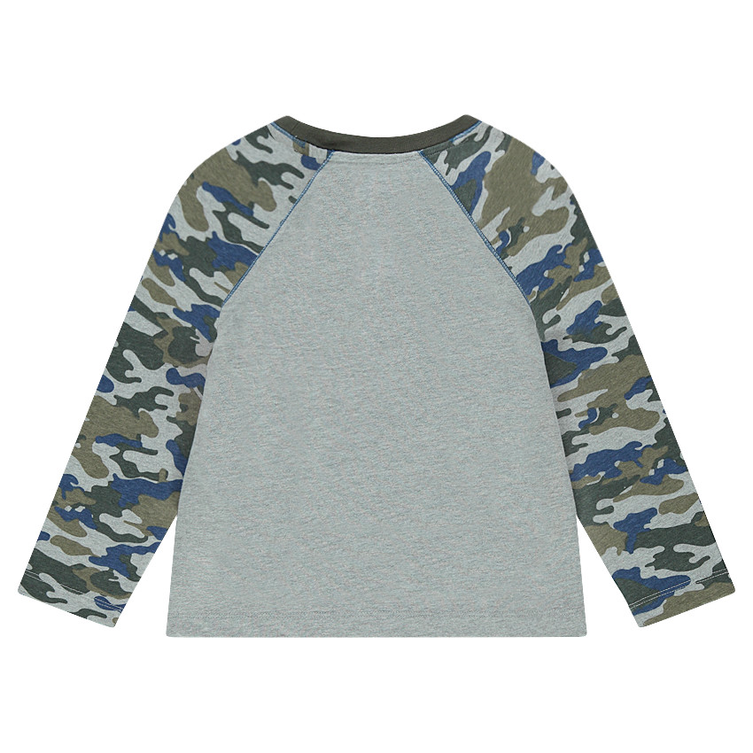 Μακρυμάνικη μπλούζα ρίγες με μιλιτέρ μοτίβο και στάμπα μπροστά 