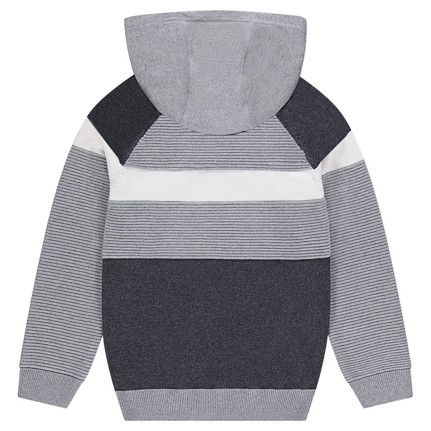 Παιδικά - Πλεκτό σε φαντεζί πλέξη με κουκούλα και λωρίδες σε αντίθεση 