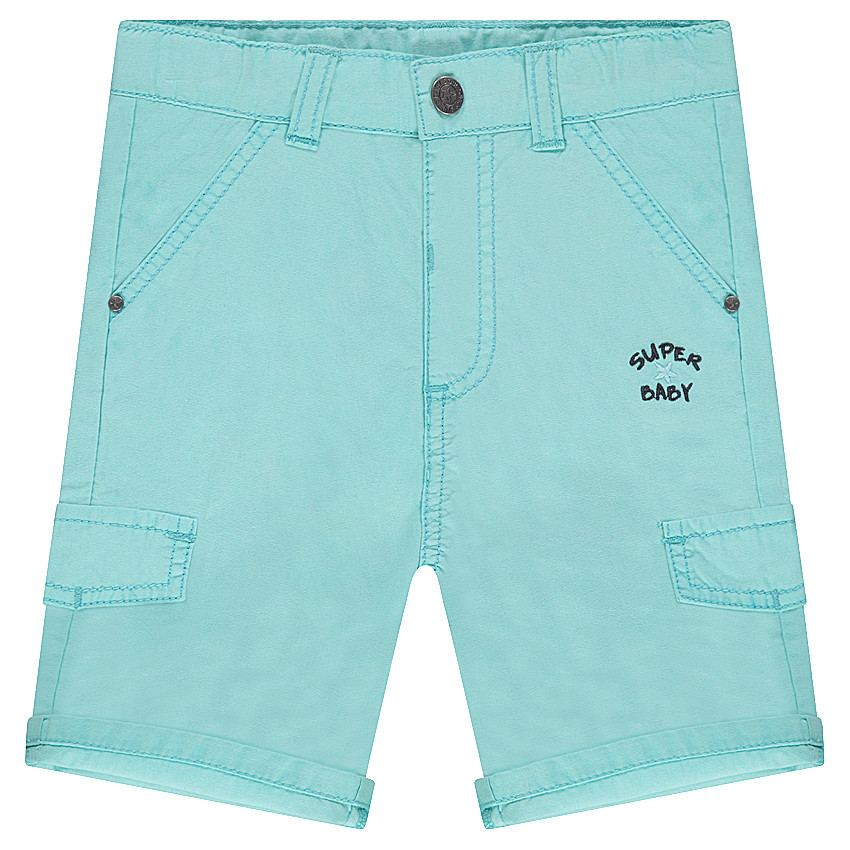 Βερμούδα από βαμβακερή ποπλίνα με νηματοβαφή και τσέπες με διακοσμητικό σχέδιο 