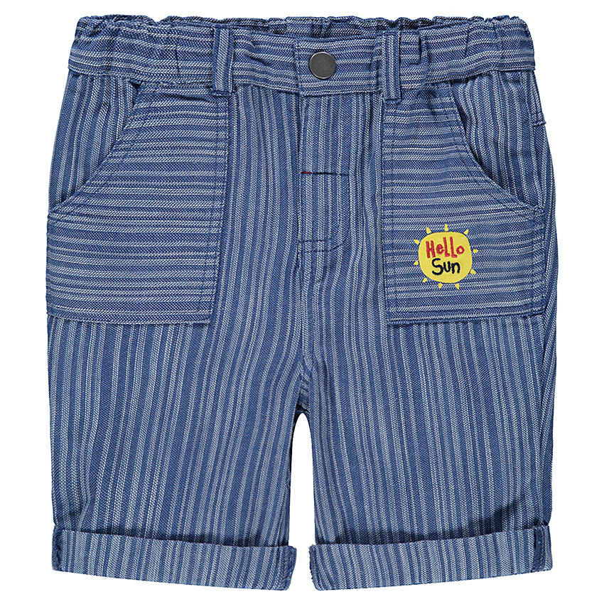 Βερμούδα με λεπτές ζακάρ ρίγες και στάμπα ήλιο 