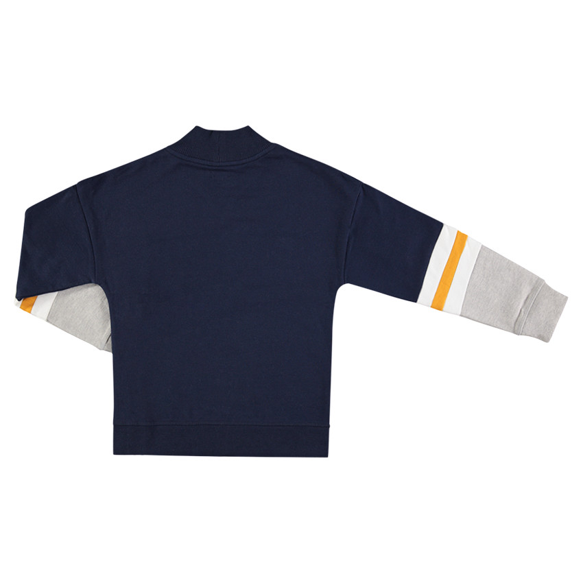 Παιδικά - Φανελένιο φούτερ με όρθιο λαιμό, φερμουάρ και λωρίδες σε αντίθεση 