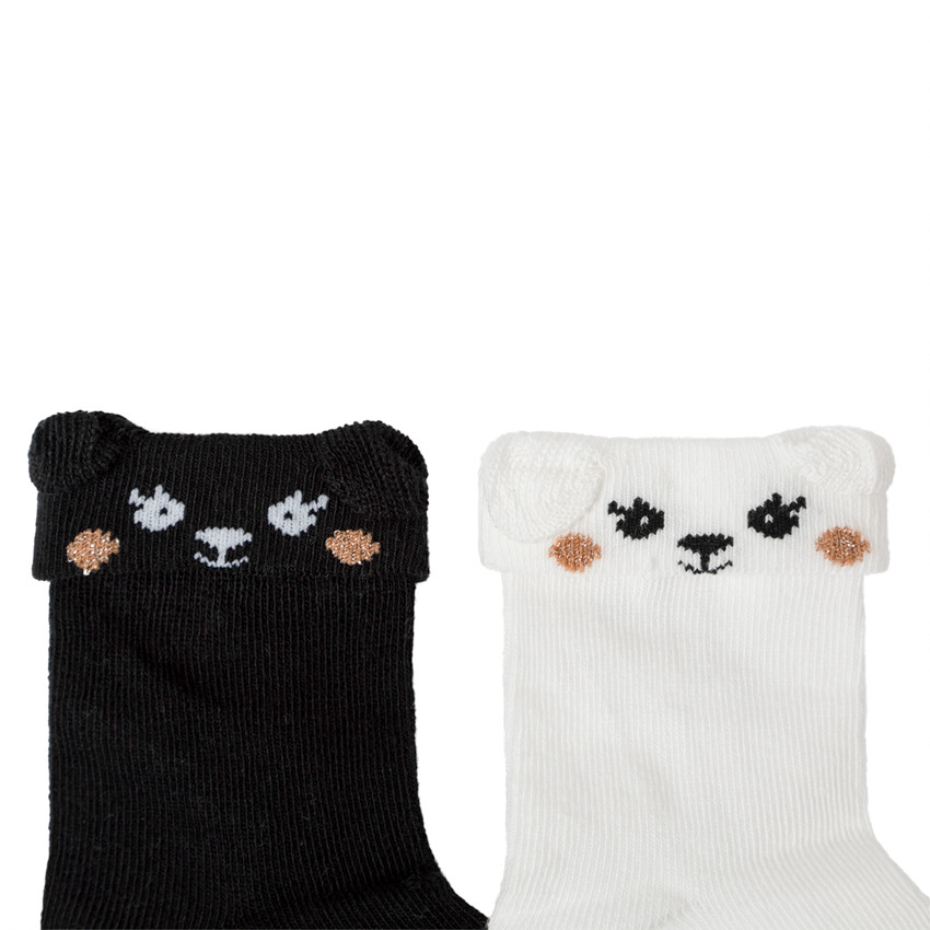 Lot de 2 paires de chaussettes unies à bord-côte fantaisie 