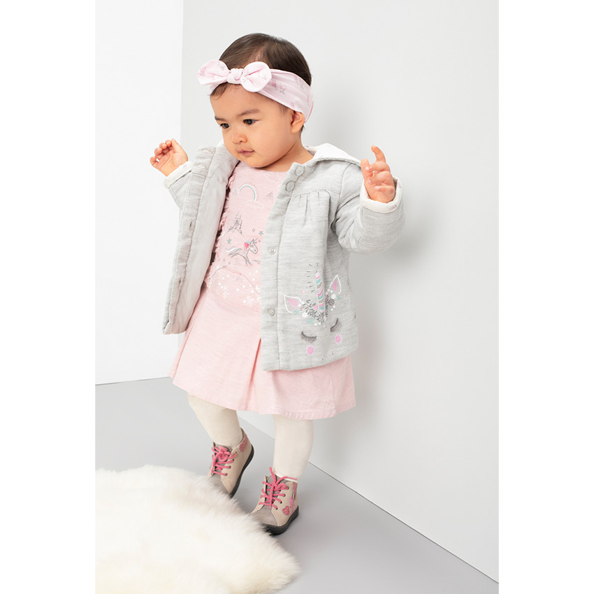 Βαμβακερό παρκά με μελανζέ όψη, τυπωμένο μονόκερο και βαμβακερή βουάλ φόδρα 